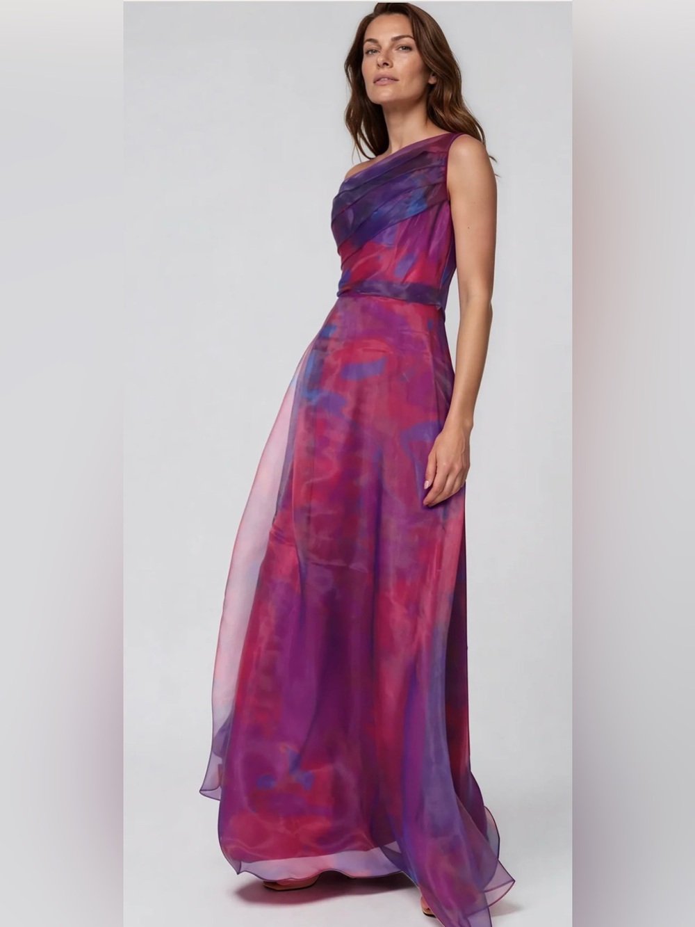 Rene Ruiz Collection One-Shoulder A-Line Organza Purple & Pink Evening Gown - Picture 4 of 12